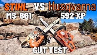 STIHL MS 661 VS Husqvarna 592XP CutTest [upl. by Htebazila]