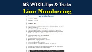 MS Word Tips amp Tricks  Line Numbering in MS Word 2019 [upl. by Adniralc602]