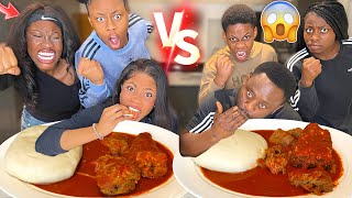 ONE MINUTE RELAY SPEED EATING CHALLENGE ft PEPPER SOUP with FISH  The queens family [upl. by Annyl978]