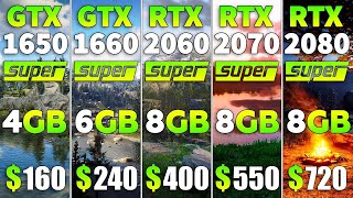 GTX 1650 SUPER vs GTX 1660 SUPER vs RTX 2060 SUPER vs RTX 2070 SUPER مقارنة بين بطاقة الرسوميات [upl. by Iralam146]