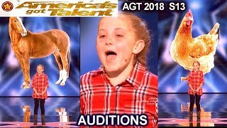 Lilly Wilker 11 years old Makes FUNNY ANIMALS SOUNDS Caller Americas Got Talent 2018 Auditions AGT [upl. by Marka]