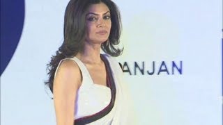 Sushmita Sen walks the ramp in a white sleeveless saree blouse [upl. by Mussman]