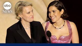 Oscars 2024 America Ferrera informs Kate McKinnon Jurassic Park series are not documentaries [upl. by Meekyh]