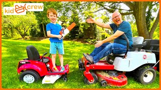 Landscaping race with zero turn truck tractor chainsaw and weed wacker Educational  Kid Crew [upl. by Ahswat263]