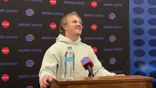 Boise State QB Maddux Madsen meets with the media after 5614 win over Portland State [upl. by Ellehcen767]