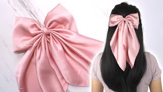 LONG TAILS Satin Hair Bow 🎀 How to Make a Bow with Long Tails [upl. by Ibot957]