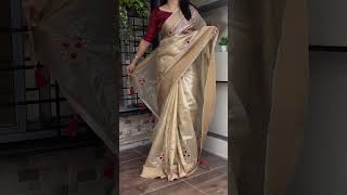 Organza silk saree with thread work and jacquard Red blouse trending onam shorts saree festival [upl. by Clifford673]