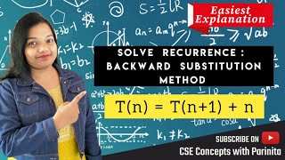 Solve Recurrence Relation using Backward Substitution Method  Tn  Tn1  n  DAA  Mathematics [upl. by Neeleuqcaj]