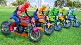 TEAM SPIDERMAN MOTORBIKE JUMPING CHALLENGE  CHASED BY FIREBALLS [upl. by Eentihw4]