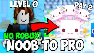 Day 2 Getting THE OP AXOLOTL NOOB to PRO in Pet Simulator 99 With NO ROBUX [upl. by Marna]