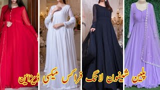 Top25 Plain Chiffon full sleeves plain anarkali frocks ║party wear dresses 2023 [upl. by Nowaj]