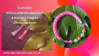 Braided Kumihimo Bracelet with stretch bracelet and making tassles with your scraps [upl. by Asilak]