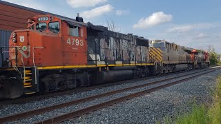 TRAINS Northbound Three Engine CN Freight Passing Through Saint Laurent Industrial Park [upl. by Werda114]