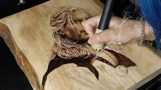 The Witcher  Pyrography Wood burning Portrait TIME  LAPSE [upl. by Nahte]