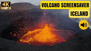 Lava Bubbling Cauldron Screensaver With Sound 4K Footage Of Iceland Volcano Splashing Apr 27 2024 [upl. by Inttirb]