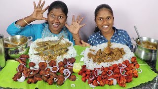 Hot amp Spicy Fish 65 VS Chicken 65 with Fish Curry VS Chicken Curry Eating Challenge in Tamil Foodies [upl. by Scammon476]