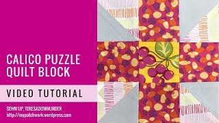 Calico puzzle quilt block  Mysteries Down Under quilt  video tutorial [upl. by Anaerb]