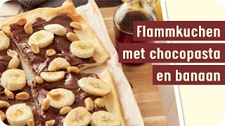 Recept zoete flammkuchen met chocopasta en banaan [upl. by Ahtebat]