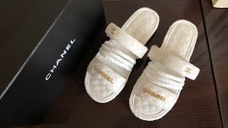 Chanel Rope Sandals White Lambskin Gold Hardware Review  ON FOOT [upl. by Wj794]