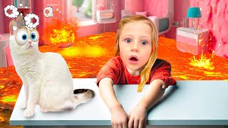 Dad Rescued Nastya and her Cat  The Floor is a Lava story for kids [upl. by Ecnav444]