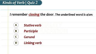 Kinds of Verb Quiz 2  How to identify GerundsInfinitivesParticiplesLinking amp Catenative Verbs [upl. by Eisle900]