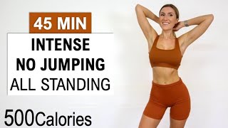 45 Min Intense No Jumping All Standing HIIT  Burn 500 CaloriesNo Repeat Fat BurnLow ImpactSweaty [upl. by Simsar]