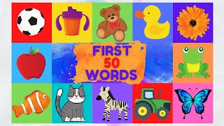 First 50 English Words for Toddlers  Learn English Vocabulary  video Flashcards for Kids [upl. by Drandell]