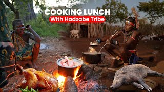 Hadzabe Tribes First Taste Of Rice And Chicken  Documentary On African Hunters Food [upl. by Critta482]