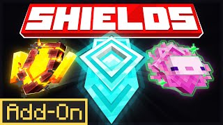 SHIELDS ADDON 20 Custom Shields Added to Minecraft Bedrock Survival [upl. by Joli]