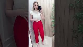 Look com calça alfaiataria vermelha youtube dicasdemodaeestilo resultadodalookgoiasdehoje [upl. by Selmore]