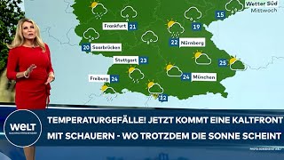 DEUTSCHLAND Temperaturgefälle Nun kommt eine Kaltfront mit Schauern Wo es besonders viel regnet [upl. by Leeann971]