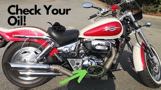 How To Check The Oil Level On Your Motorcycle  New Rider  98 Suzuki Marauder [upl. by Anelagna]