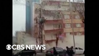 Video shows building collapse in Turkey as earthquake strikes [upl. by Hotchkiss]