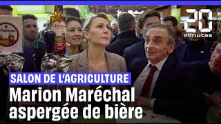 Salon de lAgriculture  Marion Maréchal aspergée de bière [upl. by Leaffar248]