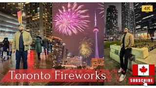 Amazing Toronto Fireworks  Happy New Year 2024  Harbourfront  CN Tower  Canada  Snowfall [upl. by Uriel]