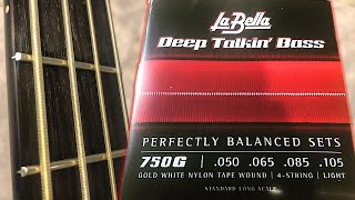 LaBella Deep Talkin Bass Gold White Nylon Tape Wound Strings Demo [upl. by Anerbas]