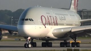 DELIVERY First Qatar Airways A380 A7APA takeoff at Hamburg Airbus Plant [upl. by Kirad561]