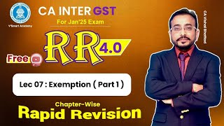 🚀07 GST IDT Revision  Exemption Part 1  CA amp CMA Inter IDT  CA Vishal Bhattad  Jan25 [upl. by Ominorej]