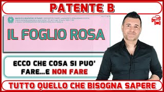 FOGLIO ROSA DELLA PATENTE B TUTTO QUELLO CHE SI PUO FARE E NON FARE  PASSEGGERI VEICOLI STRADE [upl. by Roy]