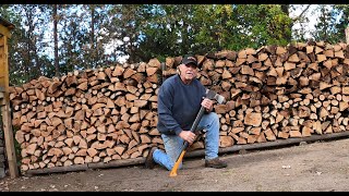 Manually Splitting Red Oak Rounds [upl. by Habeh]