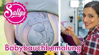 schwanger  Babybauch Bemalung  Step by Step  DIY  Baby Überraschungsparty  Sallys Welt [upl. by Kennie]