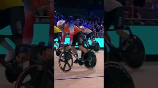 SKILLS 🔥 Track stand battle in the mens sprint at the UCI Track Champions League [upl. by Yssis]