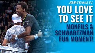 Playing Tennis With A Smile On Your Face Monfils amp Schwartzman Embrace After Fun Rally Vienna 2021 [upl. by Lramaj560]