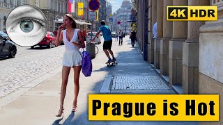 Prague is hot Walking tour of tram streets in 35°C 🇨🇿 Czech Republic in 4k HDR ASMR [upl. by Farrow]