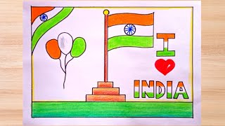 Easy independence day drawing15 August drawingIndependent day poster DrawingTiranga drawing [upl. by Ellwood]