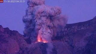 Nice Strombolian Eruption with Lava visible at Semeru Volcano Nov 16 2023 [upl. by Salas]