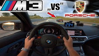 Crazy 2021 M3 Competition meets Porsche 992 and Macan Turbo on German Autobahn✔ [upl. by Brent191]