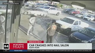 Car crashes into nail salon in North Miami [upl. by Stanford557]