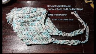 DIYcrochet Spiral Beanie with ear flaps and braided straps [upl. by Fancie]