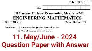 Engineering mathematics  Diploma maths question paper May 2024  c 20 syllabus  20SC01T  dte [upl. by Haskel]